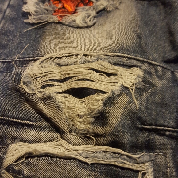 Contender Mens Denim embroidery Rose ripped jeans - Picture 5 of 8